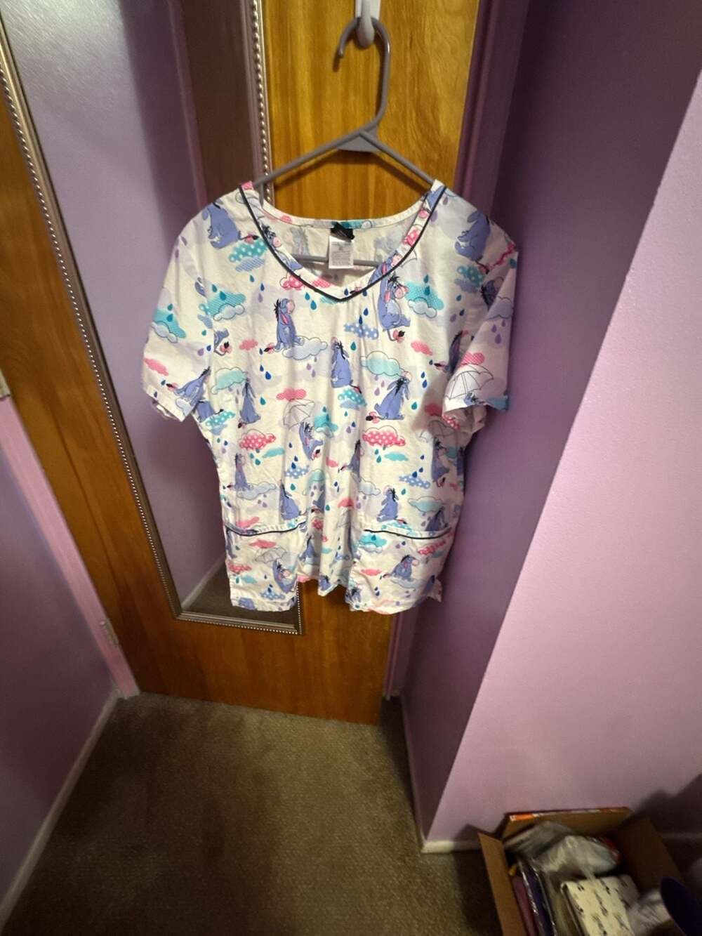 Disney Tooniforms Eeyore Sunshower Scrub Top Size XL